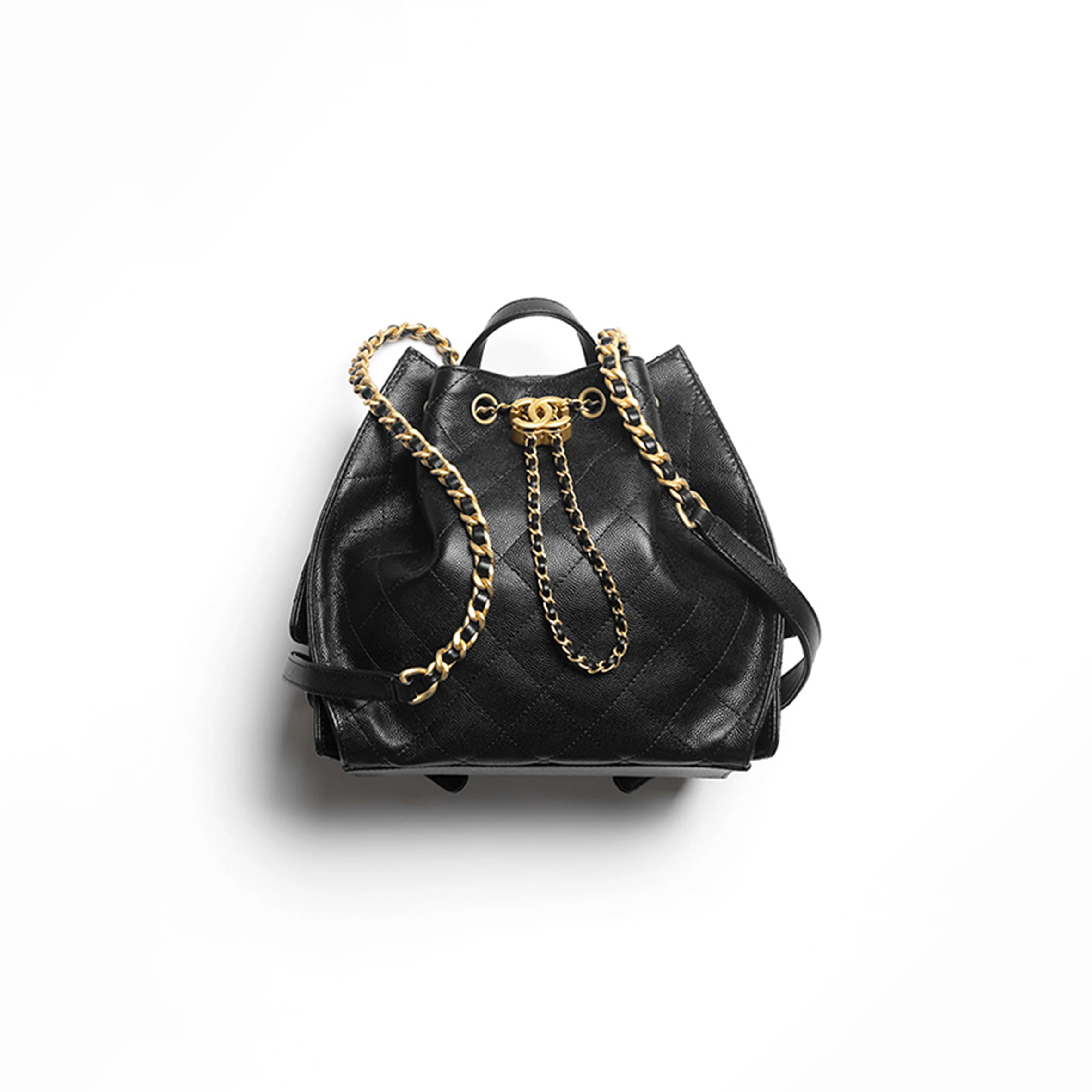 Ch*el 25 medium backpack grained calfskin & gold-tone metal black as5600 (23*23*14cm)
